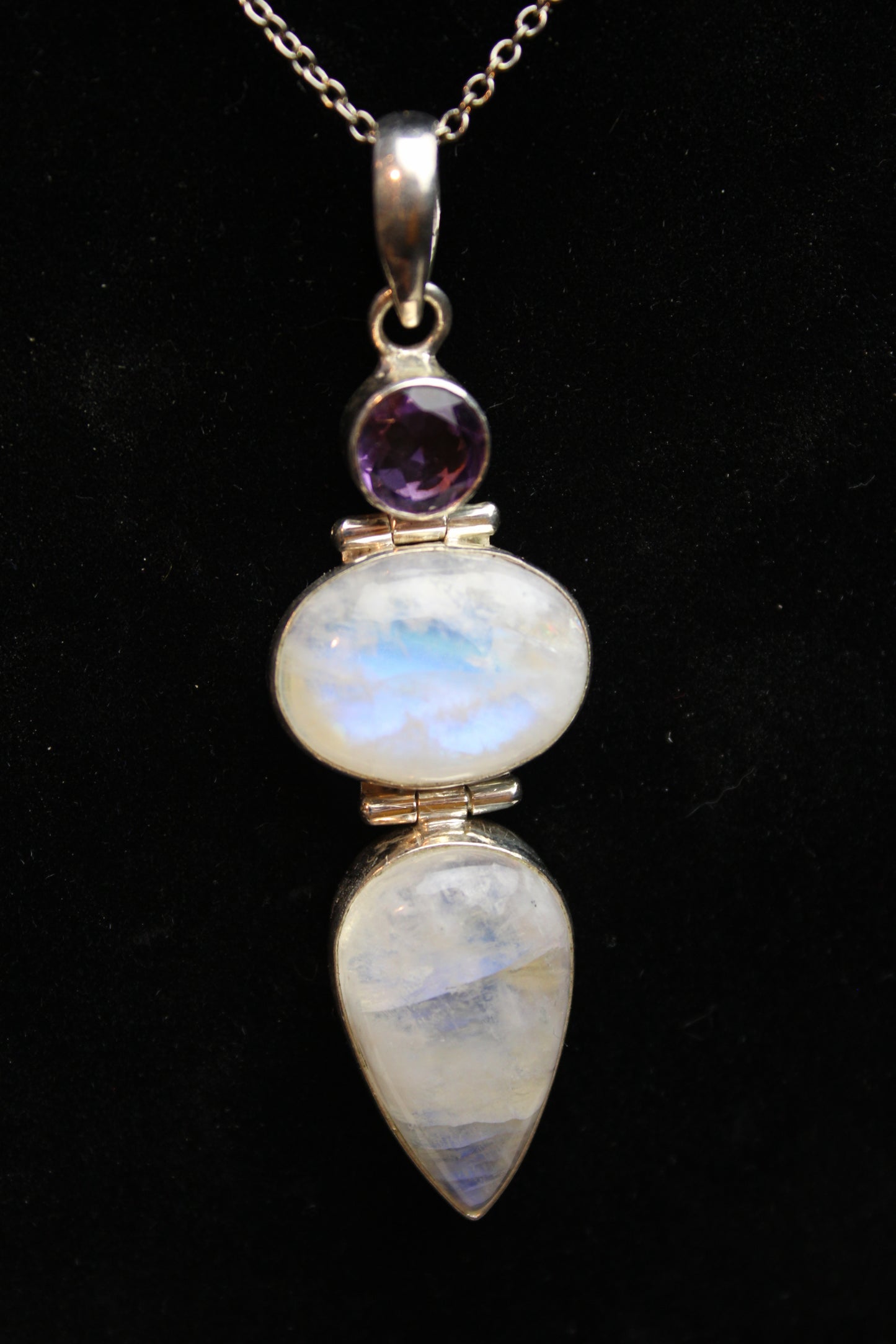 Blue moonstone and Amethyst Quartz Pendant in .925 silver